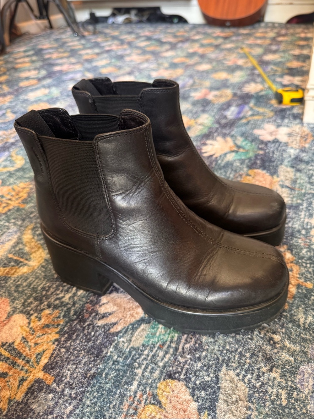 Vagabond Black Leather Platform Chelsea Booties